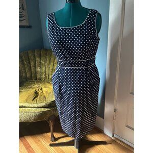Black with White Polka Dots Tank Knee Length Scoop Neck A-Line Dress by Tahari